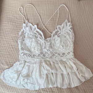 Intimately by free people White Lace Ruffle Cami Top